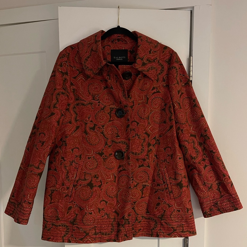 Talbots Red Paisley Print Button Front Jacket Size M